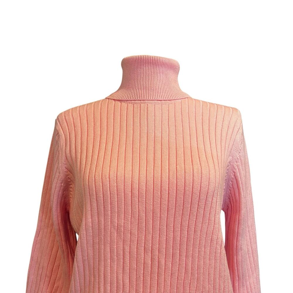 Vintage 80s Pink Ribbed Turtleneck Sweater Sz M - Picture 6 of 16